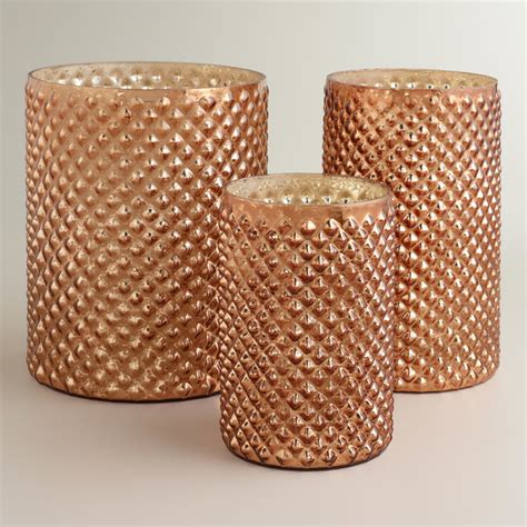 Copper Hobnail Mercury Glass Hurricane Candleholders Traditional