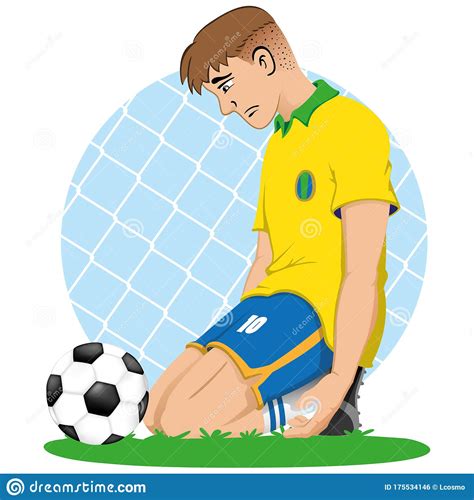 Illustration Of Soccer Player Sad Brazil Knee In Front Of A Ball