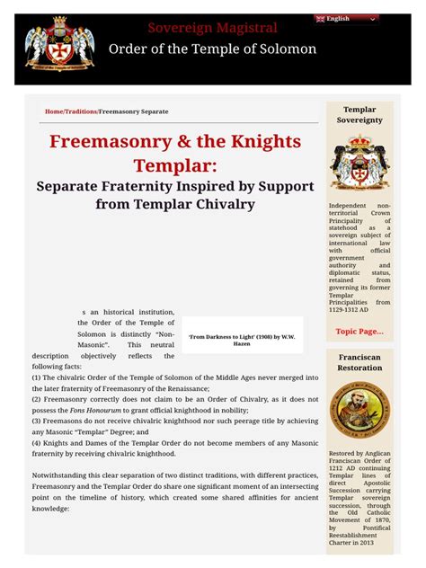 Freemasonry Separate Order Of The Temple Of Solo1 Pdf