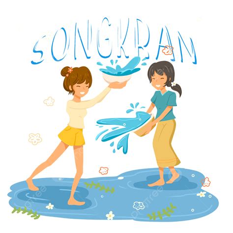 Songkran Festival Thailand White Transparent Women Celebrate Songkran