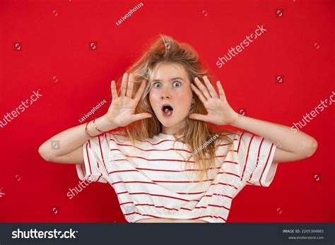 Open Eyed Young Lady Stand Raised Stock Photo 2205384881 Shutterstock