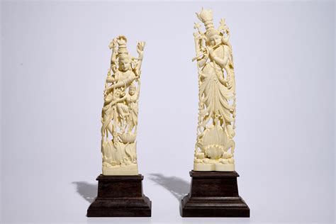 Two Tall Indian Carved Ivory Figures Of Deities Ca 1900 Rob