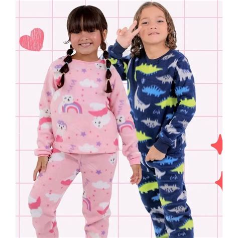 Conjunto Pijama Infantil De Frio Em Soft Para O Inverno Tam 1 Ao 16 Shopee Brasil