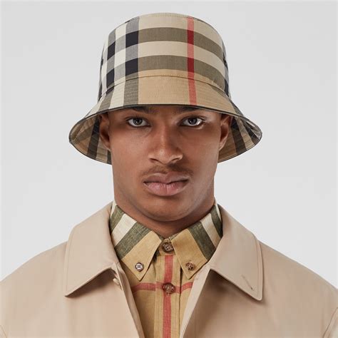 Exaggerated Check Cotton Bucket Hat In Archive Beige Burberry® Official
