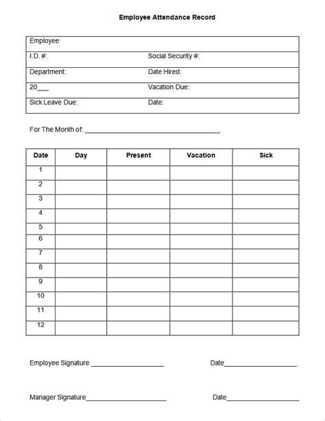 Employee Attendance Record Sheet Template Word Excel Templates Riset