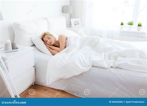 Young Woman Sleeping In Bed At Home Bedroom Stock Photo Image Of