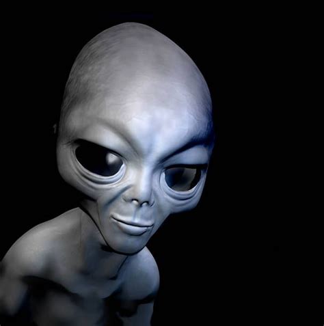 Grey Realistic Alien Isolated On Black Background 3d Character