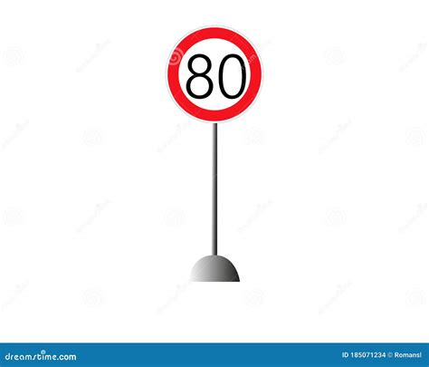 Speed Limit Sign Number Eighty Round Red Road Sign Speed Limit 80