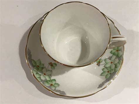 Gladstone Bone China Tea Cup And Saucer Lightv Green And Gray Etsy