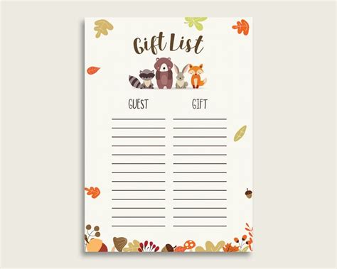 Thanks for checking out my free printable baby shower games! Woodland Baby Shower Gift List, Brown Beige Gift List Printable, Gender Neutral Baby Shower Gift ...