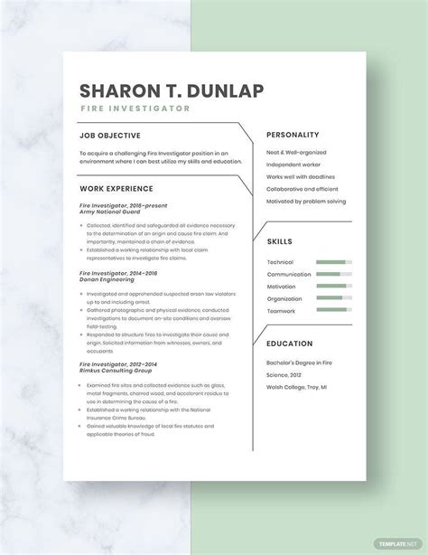 Free Fire Investigator Resume Download In Word Apple Pages