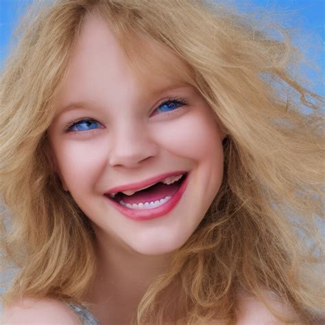 portrait of a very skinny blonde girl with big blue eyes smilin arthub ai
