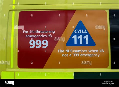 Emergency Telephone Numbers On An Ambulance Uk Stock Photo Alamy