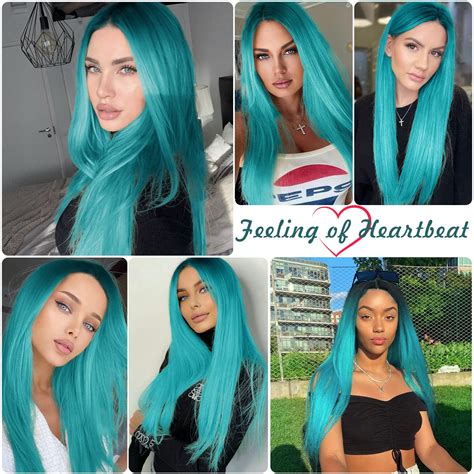 Wiger Straight Bluish Green Wig For Women Ombre Teal Blue Wigs Long
