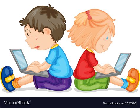 Kids With Laptop Royalty Free Vector Image Vectorstock