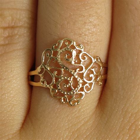 Gold Ring Gold Band Ring Lace Ring Filigree Ring Gold By Sohocraft