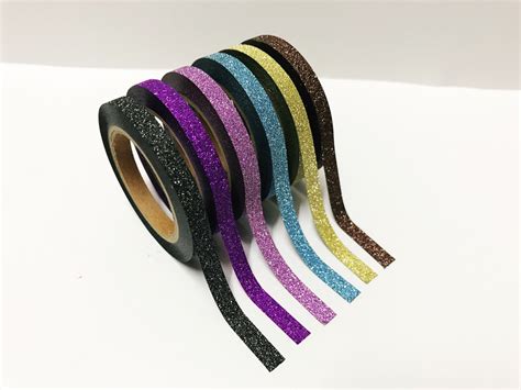 set of 6 thin glitter washi tapes 5mm washi tape skinny etsy uk