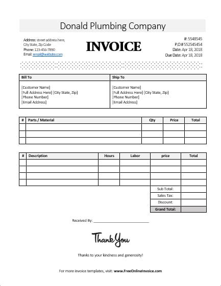 ms word labor  material invoice sales invoices
