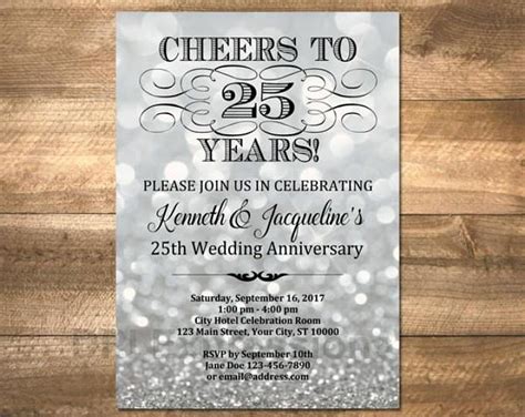 Silver Wedding Anniversary Invitation Silver Bokeh 25th Anniversa