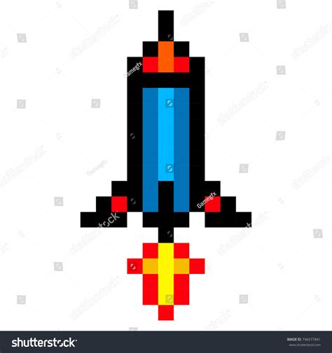Pixel Space Rocket Art Cartoon Retro Stock Illustration 746577841