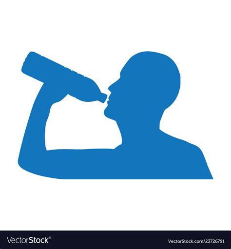 Silhouette Of Man Drinking Water From Bottle Flow Vector Image