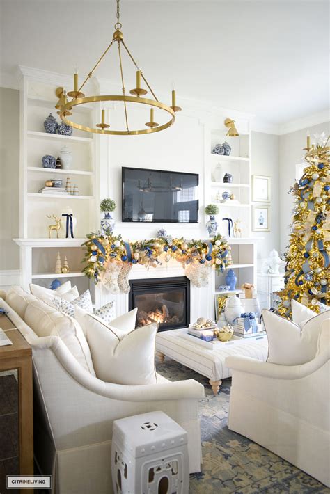 Gorgeous Blue And Gold Christmas Living Room Citrineliving