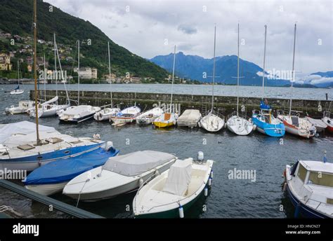 Boats At The Pier On Lake Como Italy Stock Photo Alamy