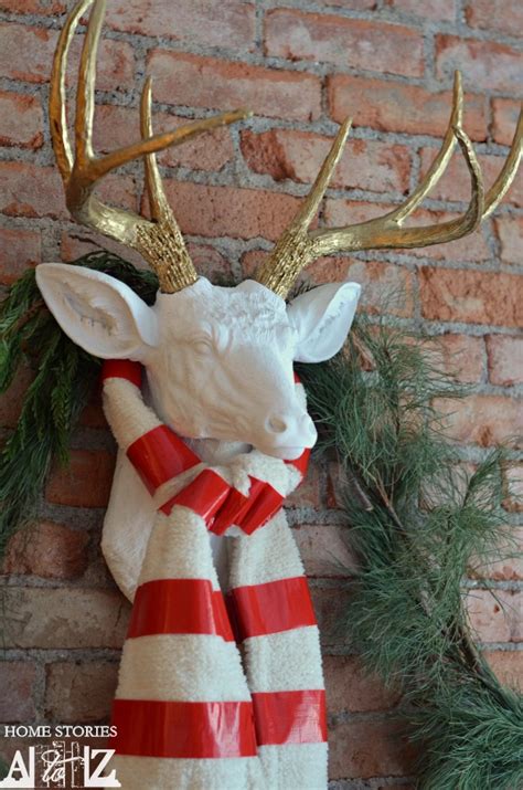Gisela graham fabric christmas reindeer stag hanging head wall plaque rustic fun. DIY Faux Deer Head