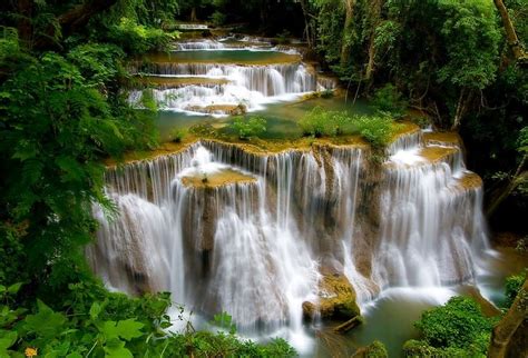 Nature Water Waterfalls Waterfall Vegetation Thailand Hd