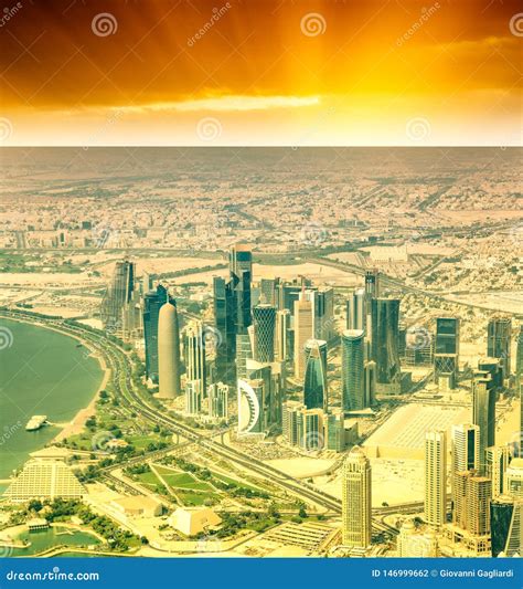 Doha Aerial View From The Airplane Qatar Stock Photo Image Of Scenic