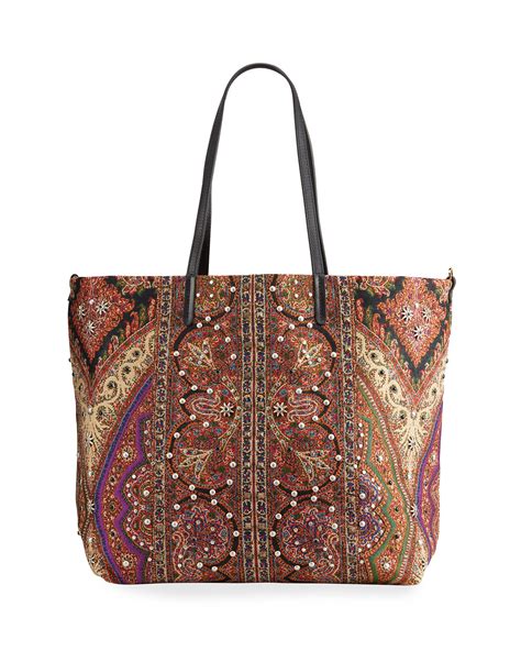 Etro Studded Printed Fabric Reversible Tote Bag Neiman Marcus