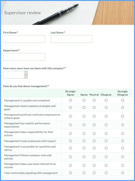 Supervisor Evaluation Form Template Formsite
