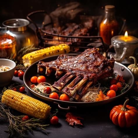Premium Photo Autumn Bbq Feast Grilled Pork Ribs Corn And Peppers