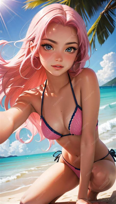 Premium Ai Image Cute Sexy Anime Girl Wear Bikini On Beach