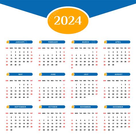 2024 Kalender Desain Geometris Unik Biru Dan Kuning Vektor Kalender