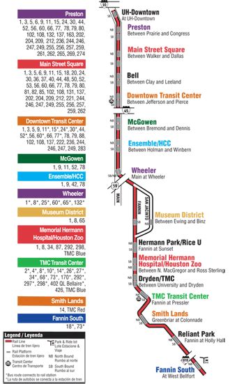 Houston Metrorail Map Redline Theater District Purple Line Light