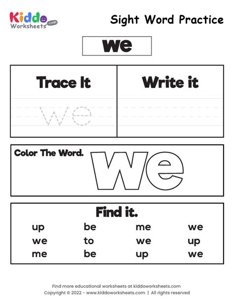 Free Printable Sight Word Practice We Worksheet Kiddoworksheets