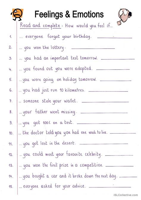 Read And Complete Feelings English Esl Worksheets Pdf And Doc