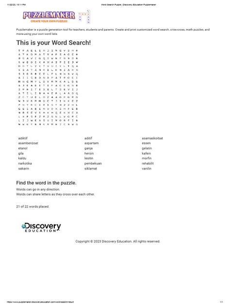 Word Search Puzzle Discovery Education Puzzlemaker Pdf