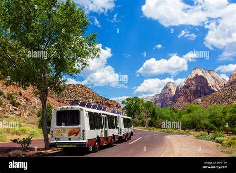 Zion Canyon Shuttle Bus On The Scenic Drive Near The Museum Zion