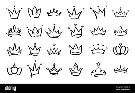 Doodle Crowns Line Art King Or Queen Crown Sketch Fellow Crowned