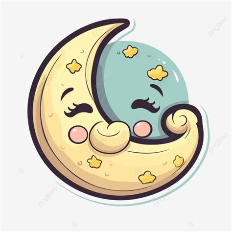 Cute Cartoon Moon Sticker Vector Crescent Sticker Cartoon Png And