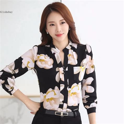 Korea Fashion Women Shirts Casual Stand Neck Long Sleeve Chiffon Shirts Office Ladies Clothing