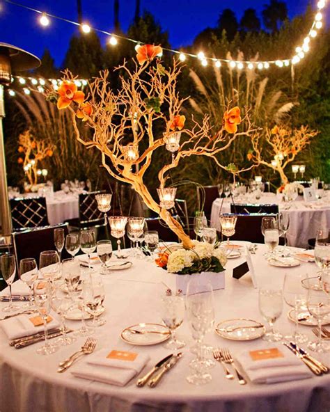 Tree Branch Centerpiece With Floating Votives Orange Wedding