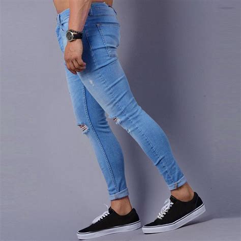 Buy Mens Skinny Hole Stretch Denim Pants Distressed Ripped Freyed Slim