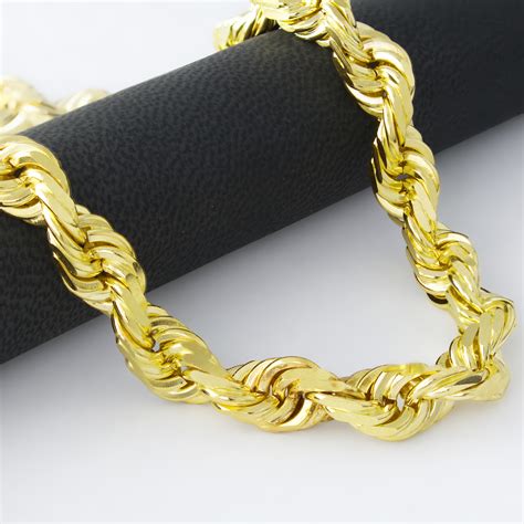 10k Real Yellow Gold Solid Wide 10mm Diamond Cut Rope Chain Necklace Men 26 32 Ebay