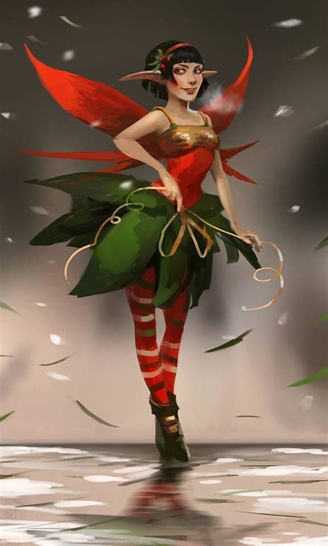 Dancing Christmas Fairy Elves Fantasy Fantasy Illustration