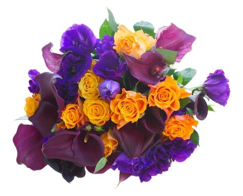 Premium Photo Bouquet Of Fresh Calla Lilly Roses And Eustoma Flowers