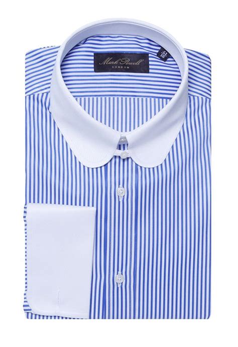 Round Tab Collar Shirt Stripe Bluewhite Mark Powell Mens Shirt