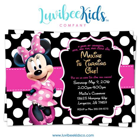 Minnie Mouse Birthday Invitation Printable Invite Style 01 Pink